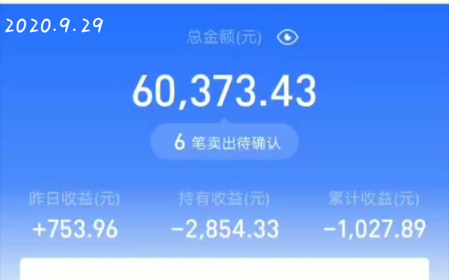 2020929支付宝基金理财75396元卖出6支基金