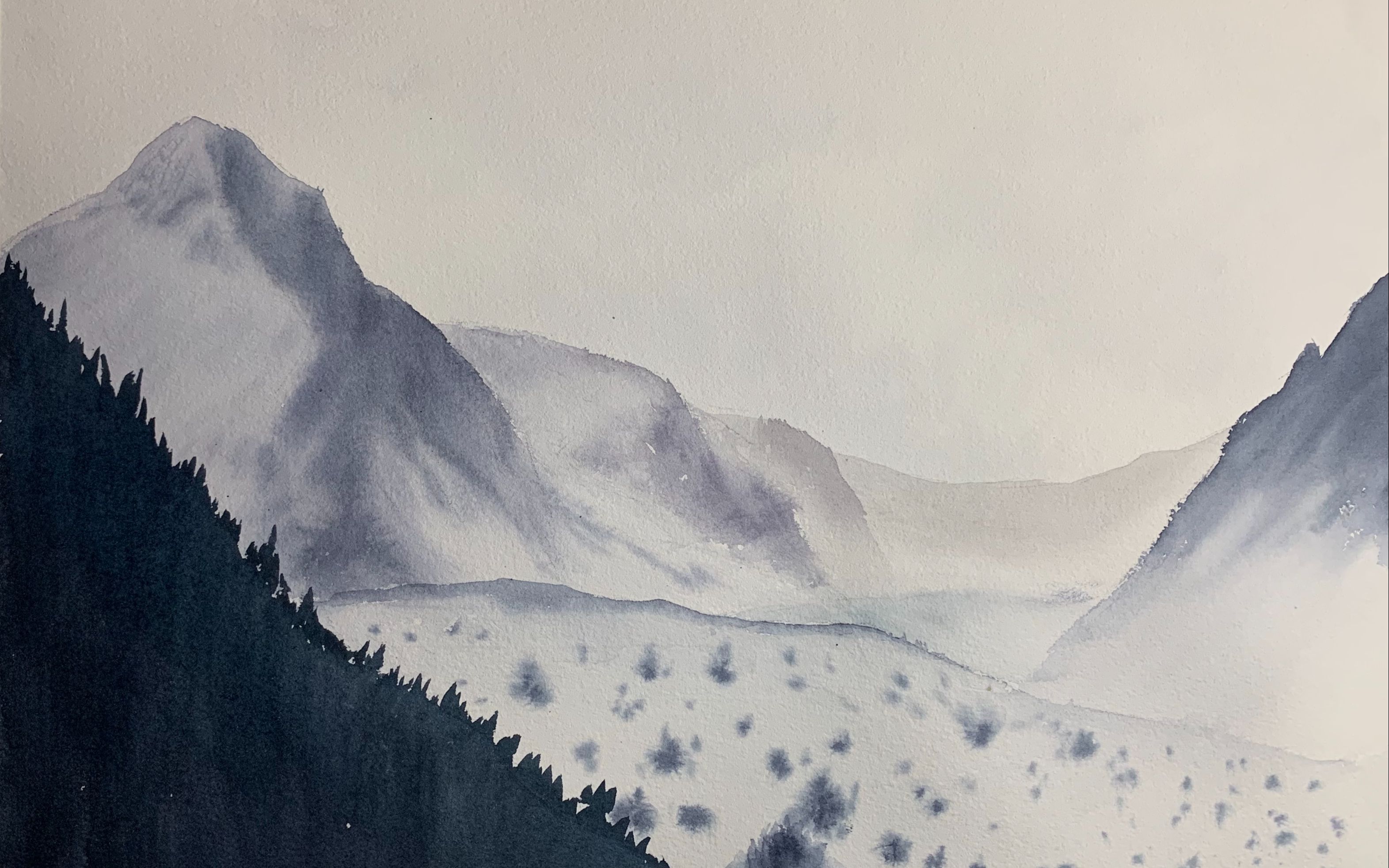 简单画一张水彩雪山风景