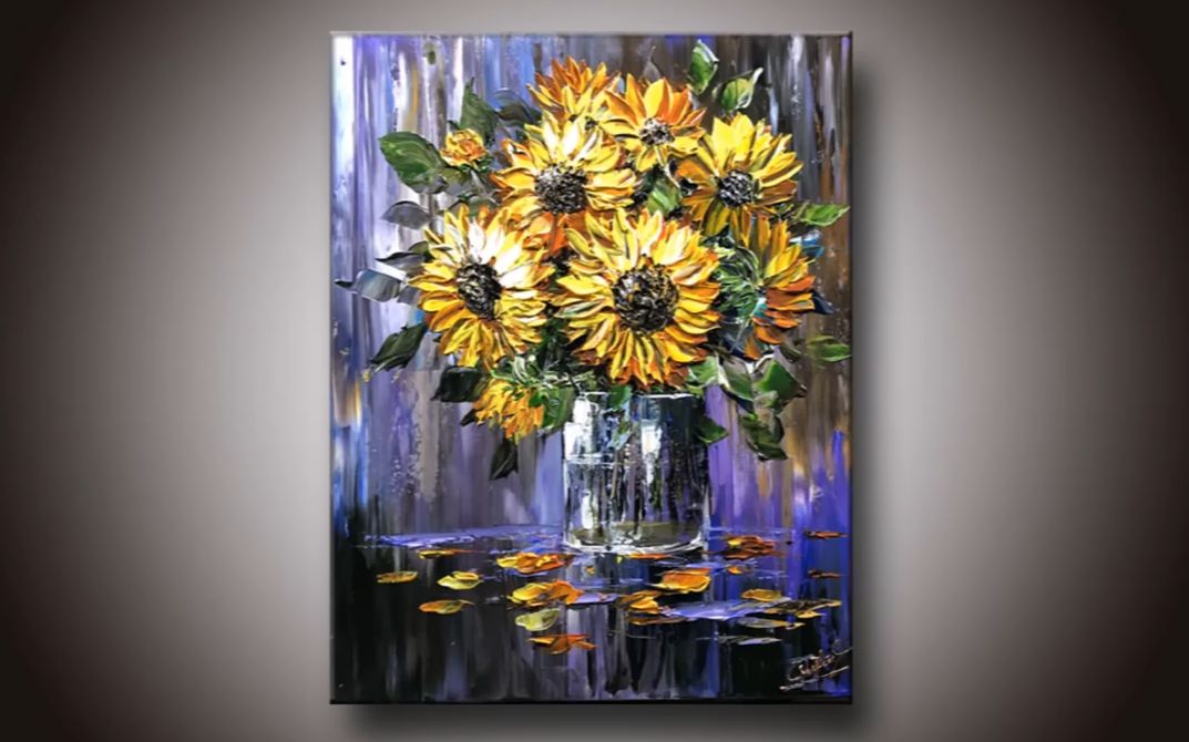 【丙烯画】【绘画教程】【刮刀】How to paint sunflower vase花瓶里的向日葵哔哩哔哩bilibili