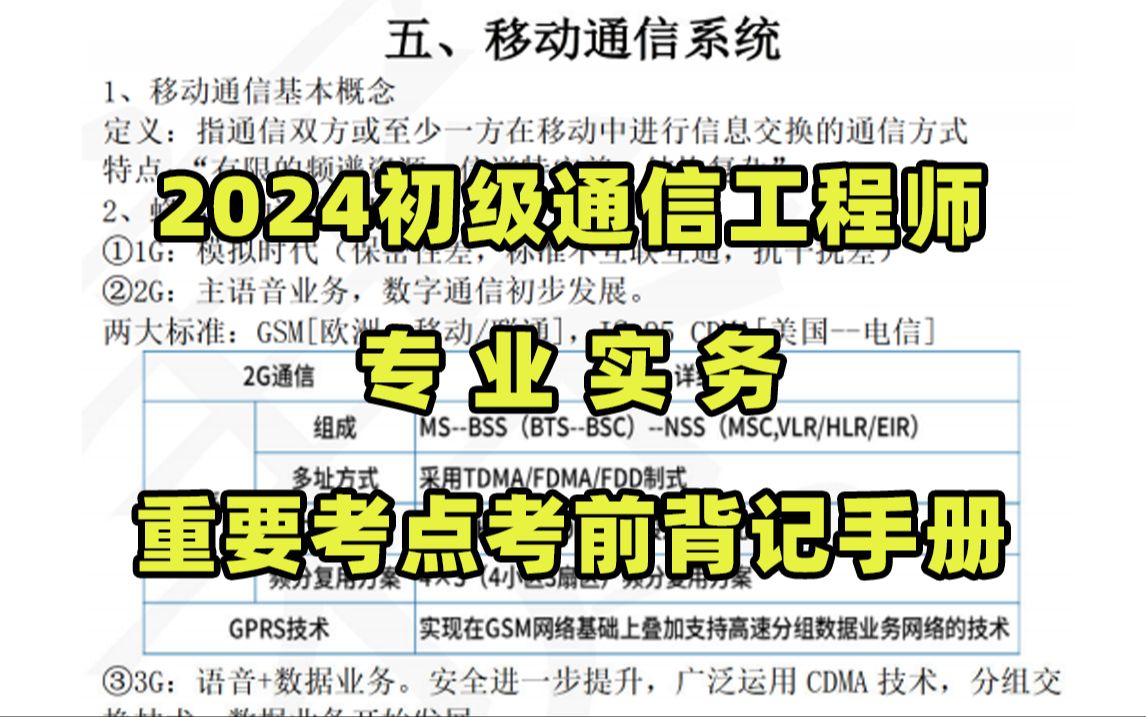 2024年初级通信工程师考试《专业实务》重要考点考前背记手册分享!哔哩哔哩bilibili