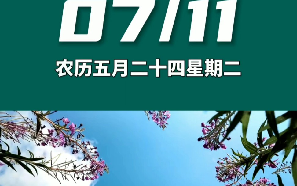 [图]早上好啊今天是2023年7月11日星期二 巨蟹座农历五月二十四 庚午日十二建除的闭日 天牢黑道日，喜神在西北 财神在正东幸运数字：6、9