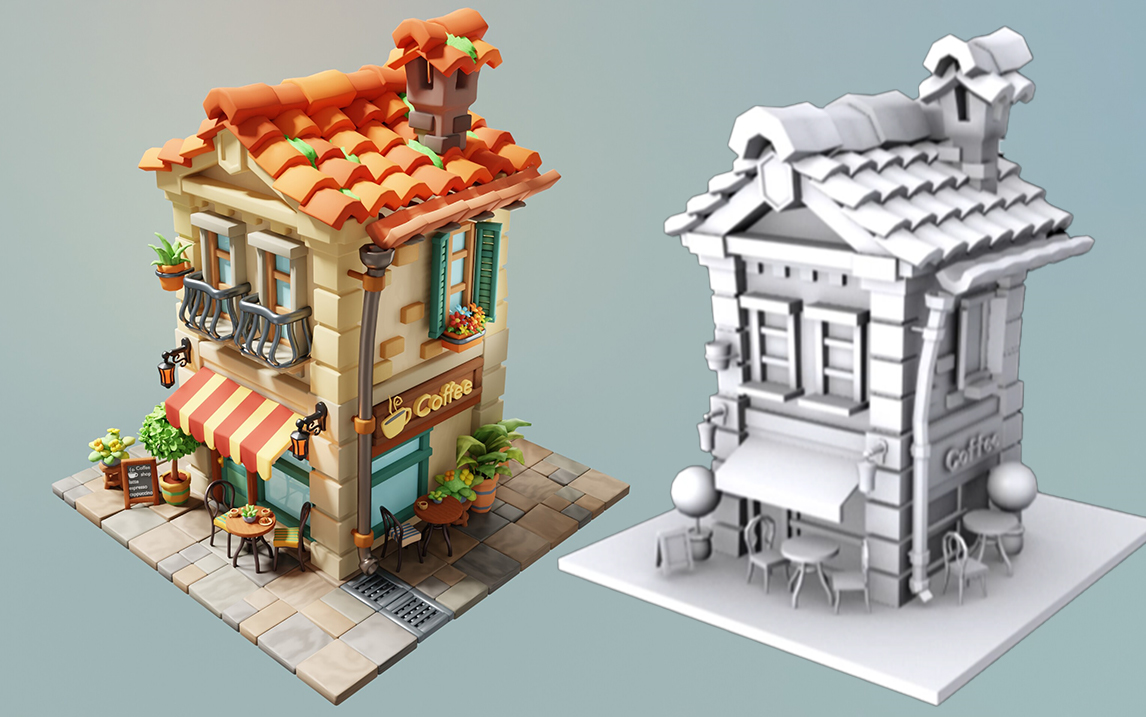 【3dmax】卡通风格建筑场景建模,3d场景结构搭建布线技巧教学