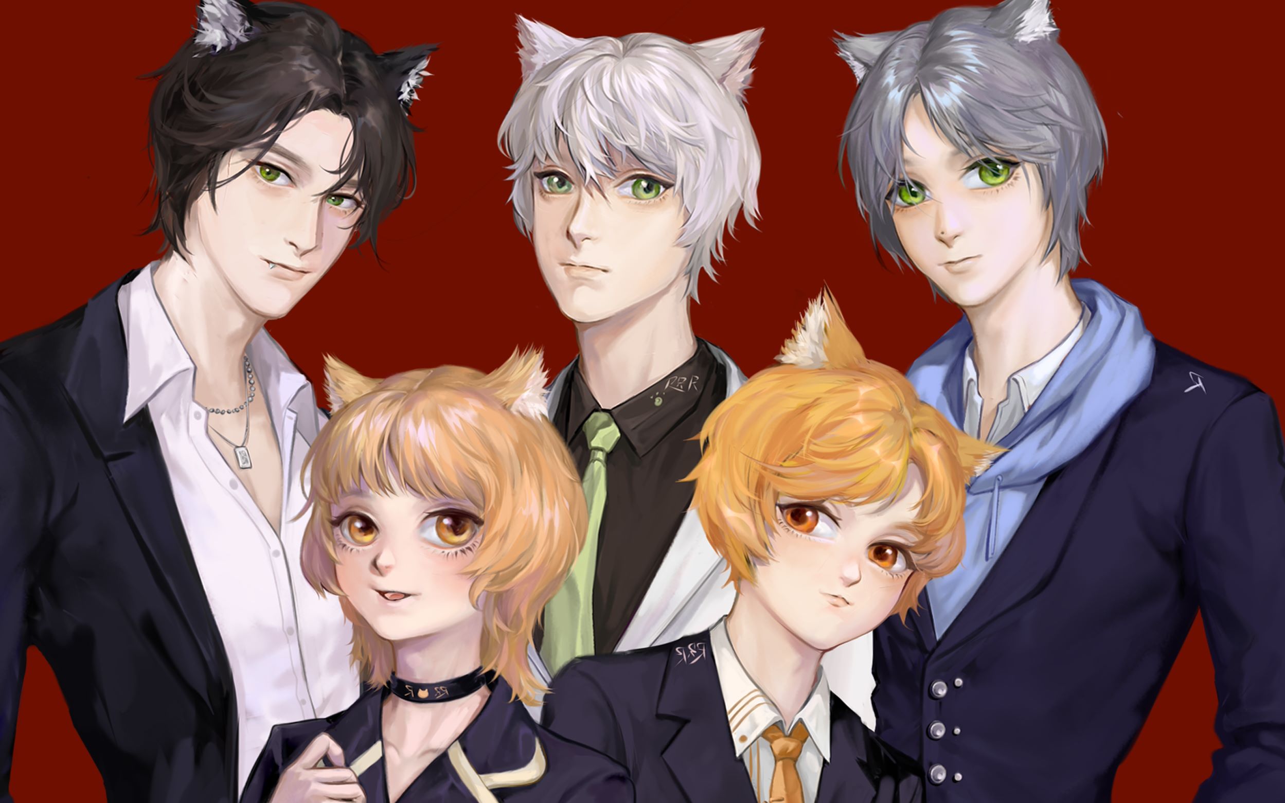 花花与三猫全员西装酷盖