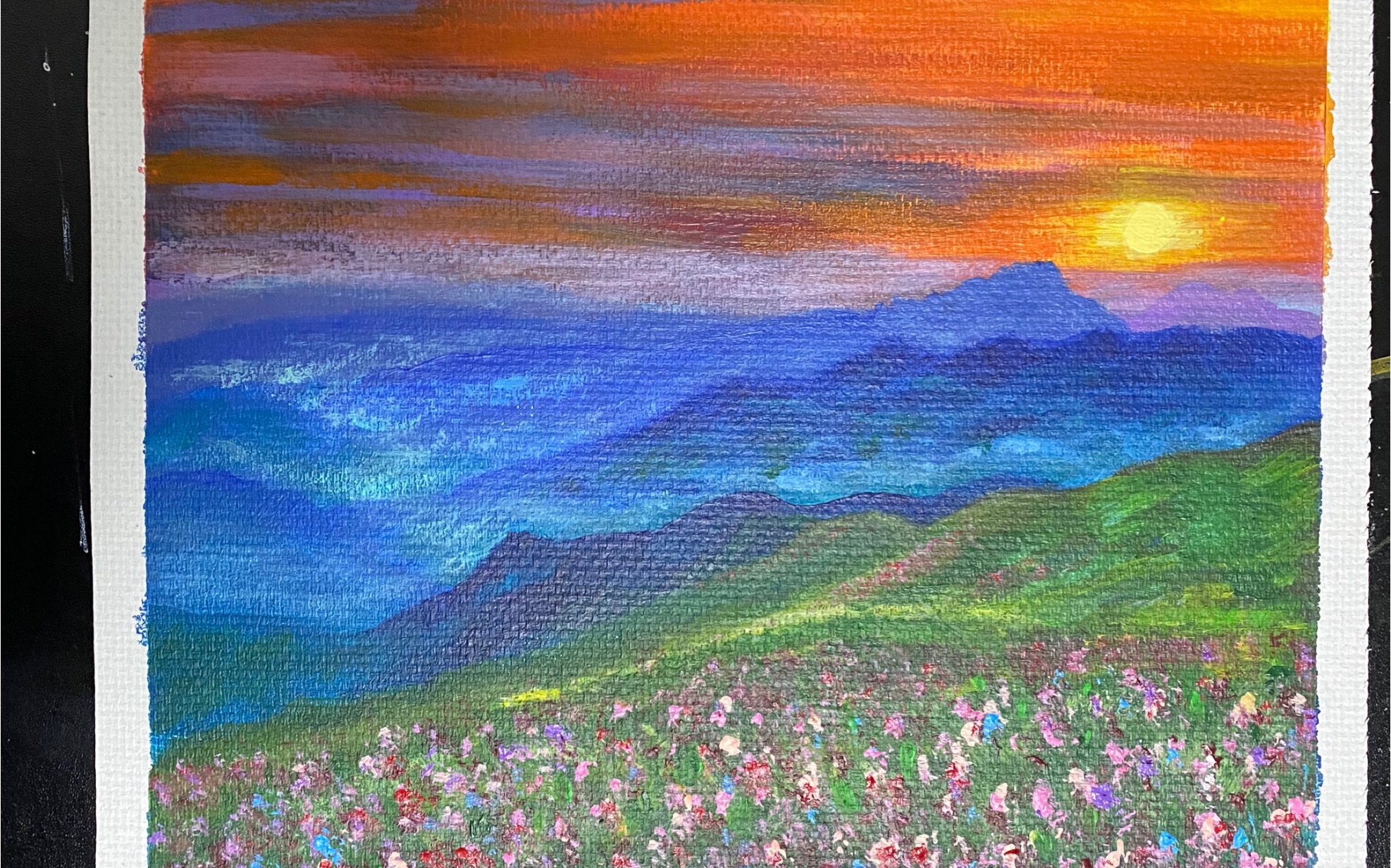 【丙烯画】落日云海