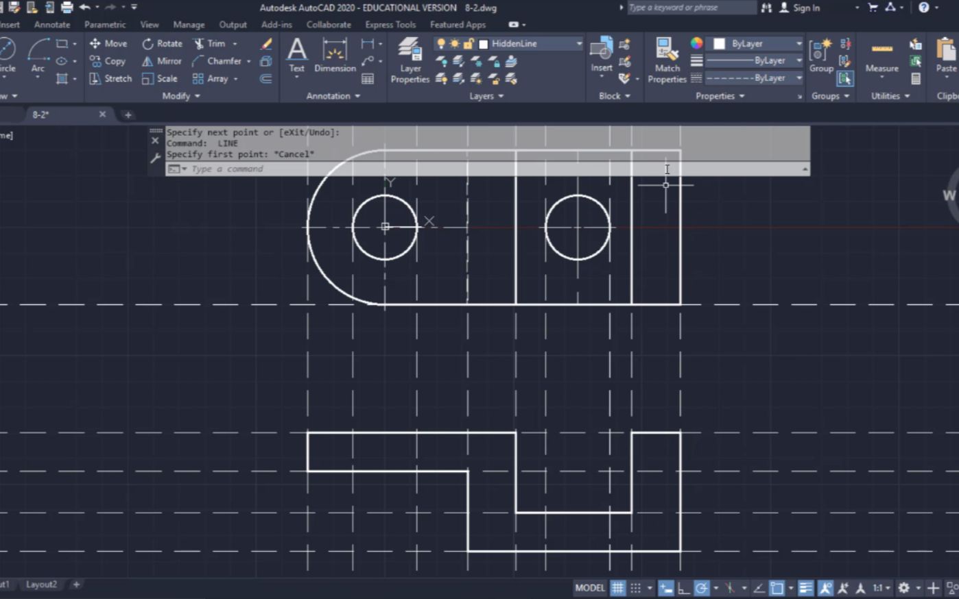 L6:三视图投影 练习1 | 辅助线 | 投影视图画法及实例 | 新手入门 | AutoCAD 从入门到精通 | 英文教学 | 工程制图 | 计算机绘图哔哩哔哩bilibili