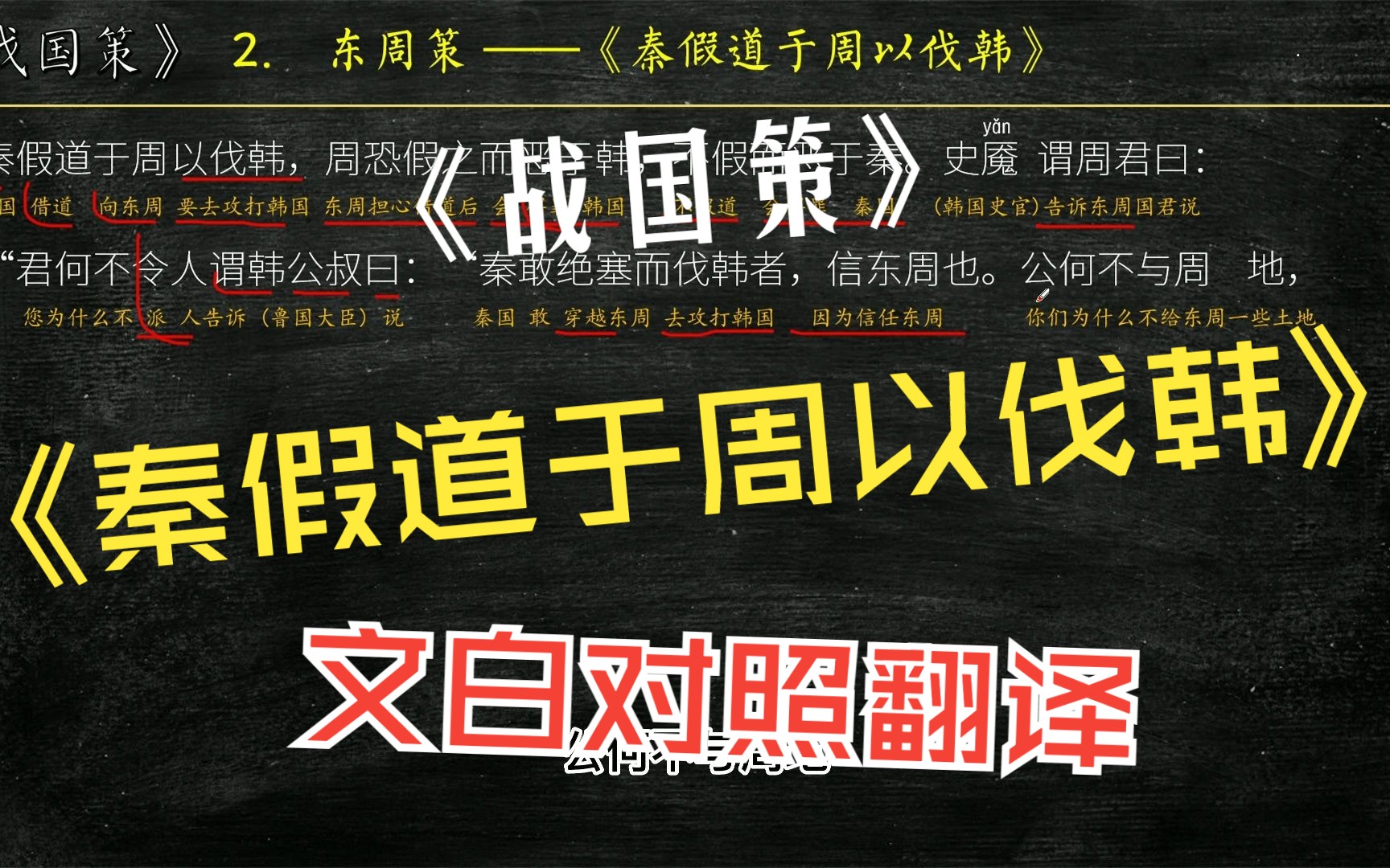 [图]《战国策》东周策《秦假道于周以伐韩》全文解读翻译 文白对照 文言文解释