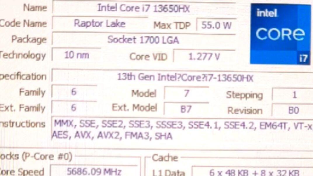 超频~INTEK CORE I7 13650HX处理器@5.7G频率下性能参数和CPU-Z测试得分