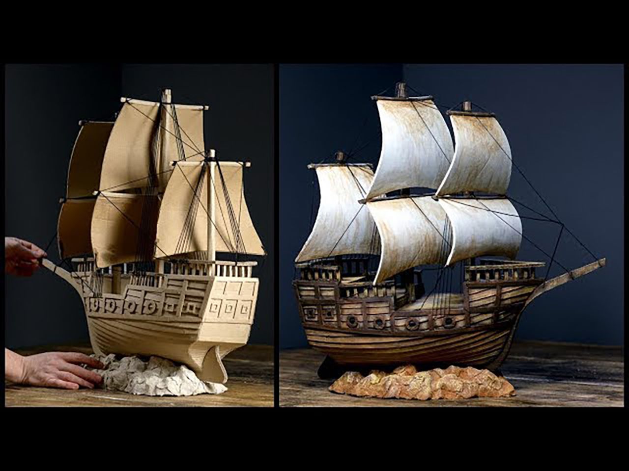 diy创意工艺 | 用纸板制作海盗船