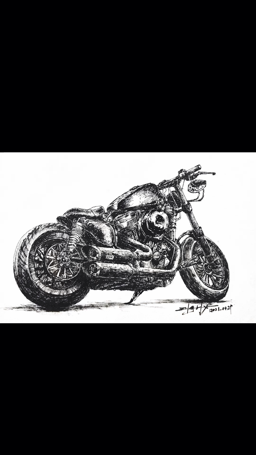 摩托车绘画黑色图片