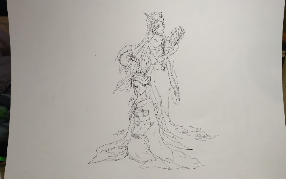 【手绘】红蝶-血扇の起稿过程(直播录像)