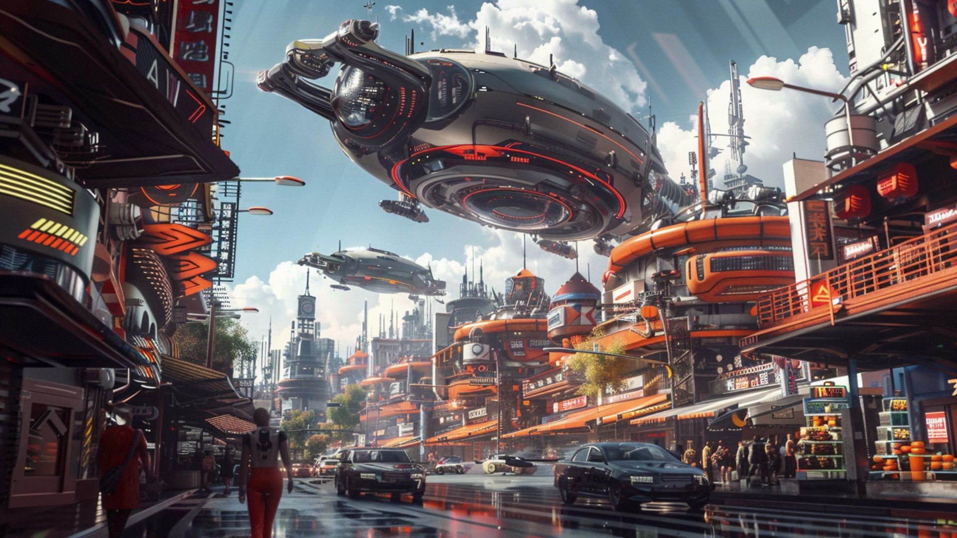 赛博朋克2077,未来飞行器登陆城市街道