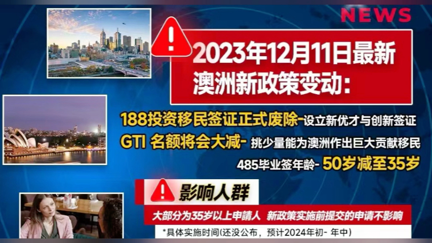 2023年12月11日最新澳洲新政策變動:1.