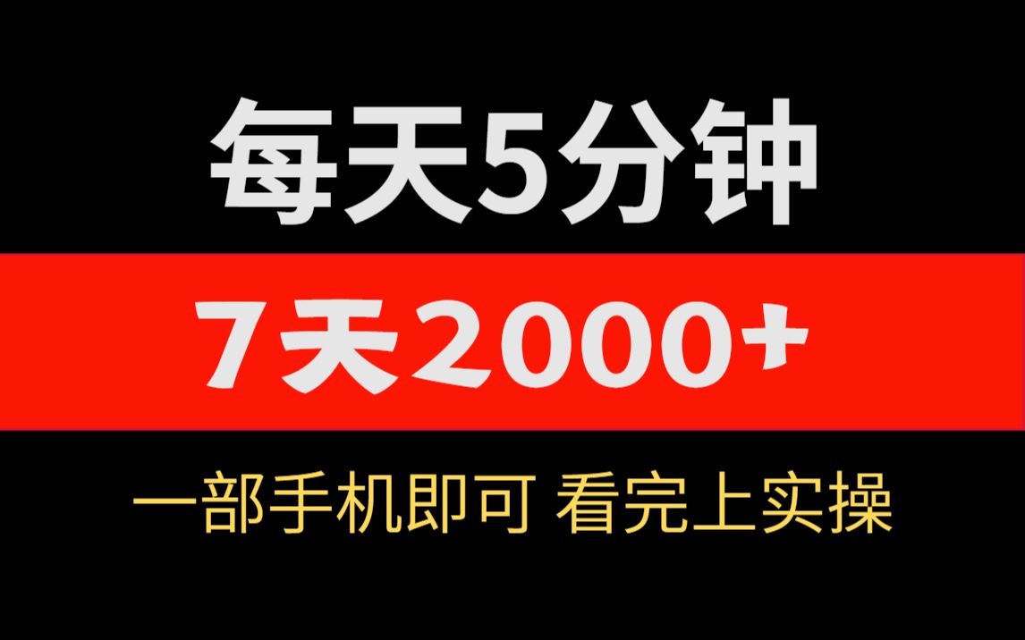 每天5分钟,7天赚了2000多,一部手机就可以操作,小白也可以.哔哩哔哩bilibili