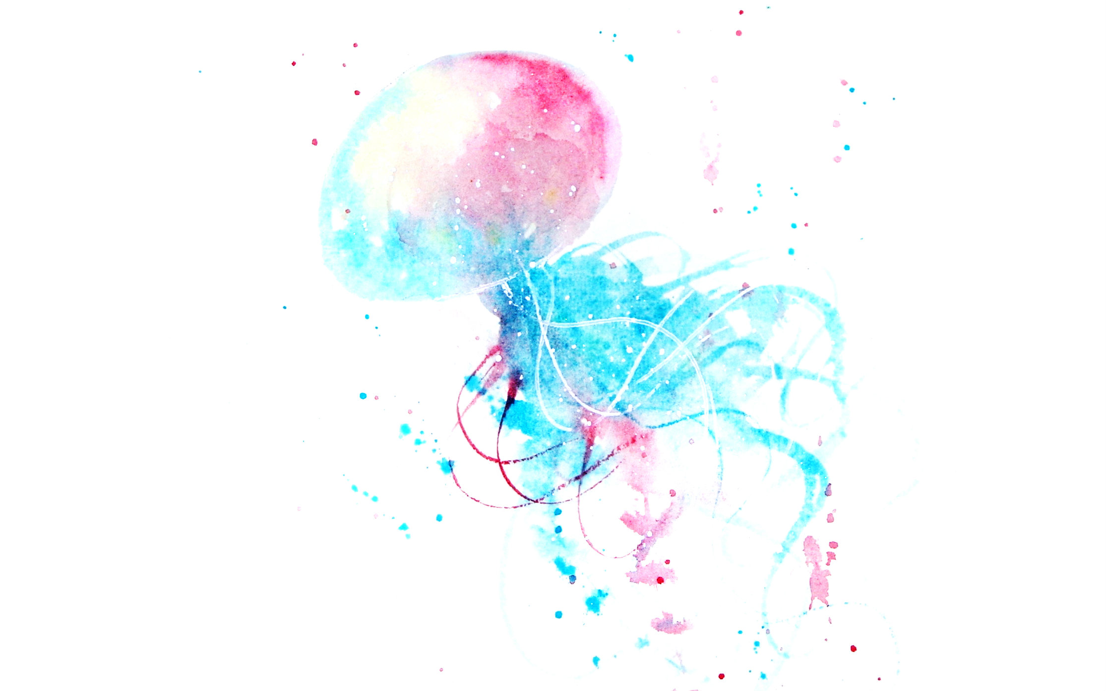 手绘水彩腌水母2水母被盐腌过不知所措