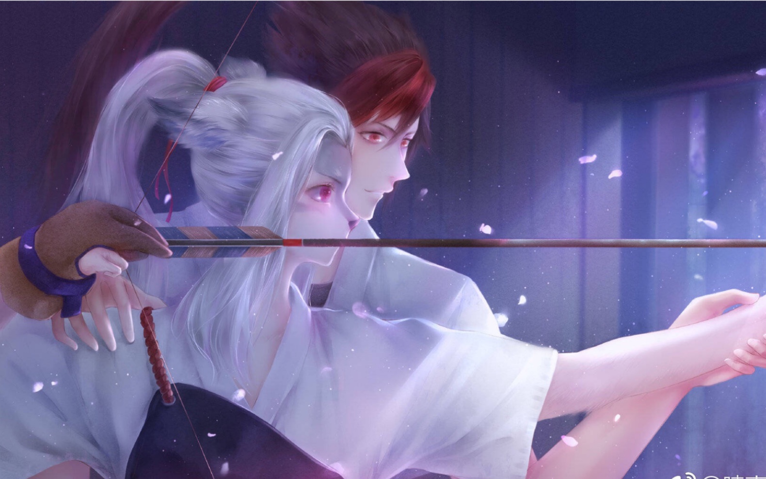 【阴阳师】白狼彩蛋-源博雅教白狼射箭,白狼鞠躬致谢