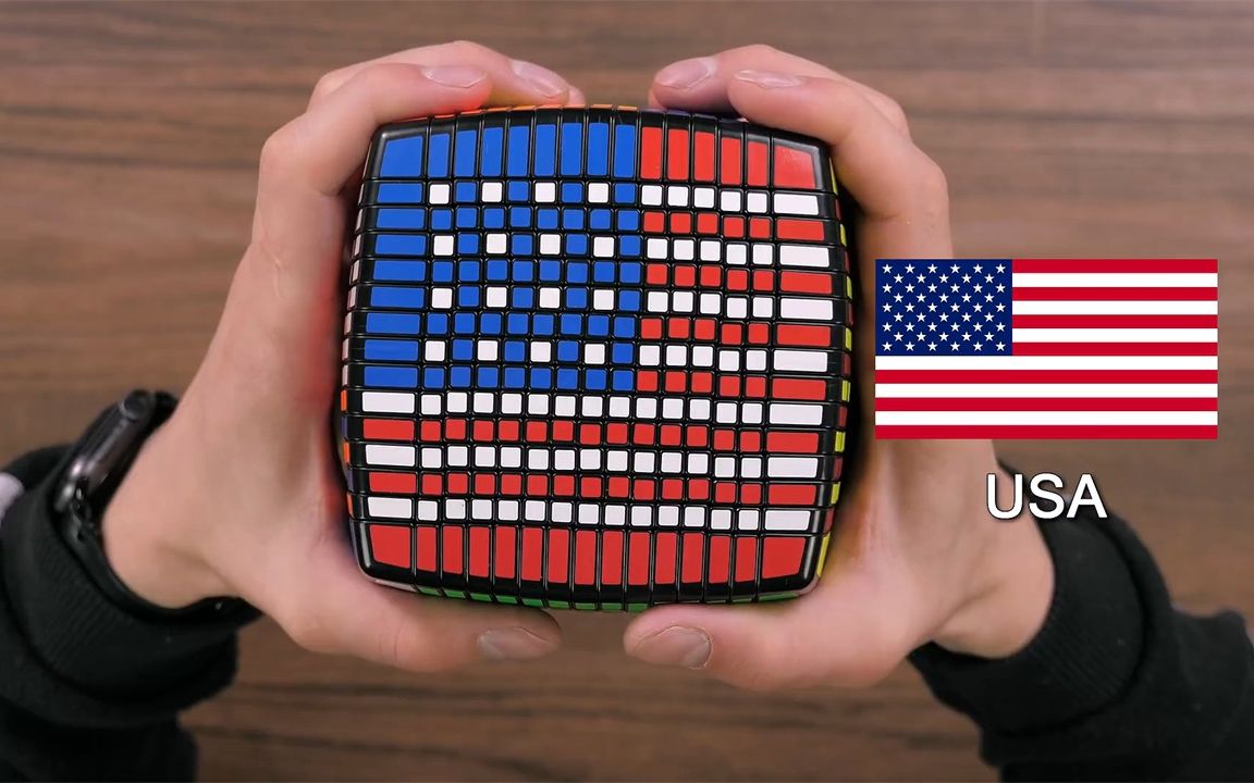 【这是高手】帅气小伙用3-15阶魔方极速拼出世界各国国旗_哔哩哔哩
