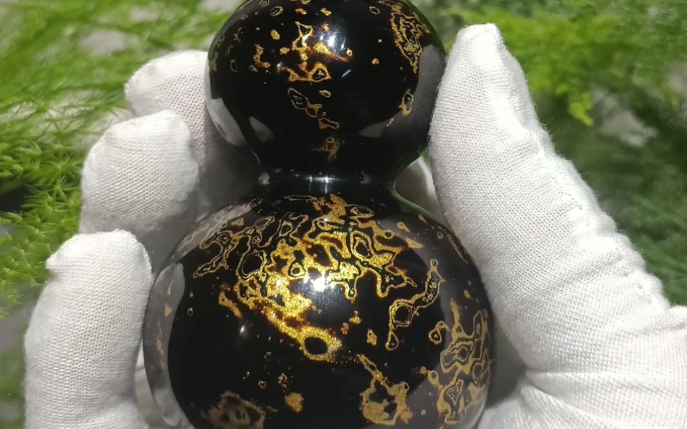 大漆工艺黑金把玩葫芦