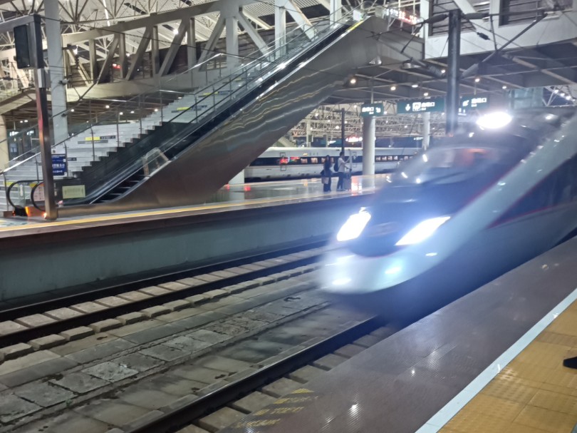 夜晚的武广高铁达速跨站