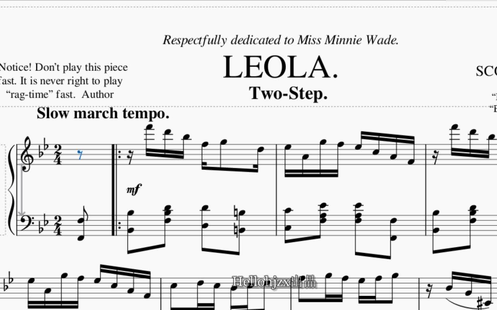 [图]乔普林：《丽奥拉（降B大调）》-Scott Joplin:Leola,Two-Step Rag（1905年发表的中期拉格泰姆二步舞曲）