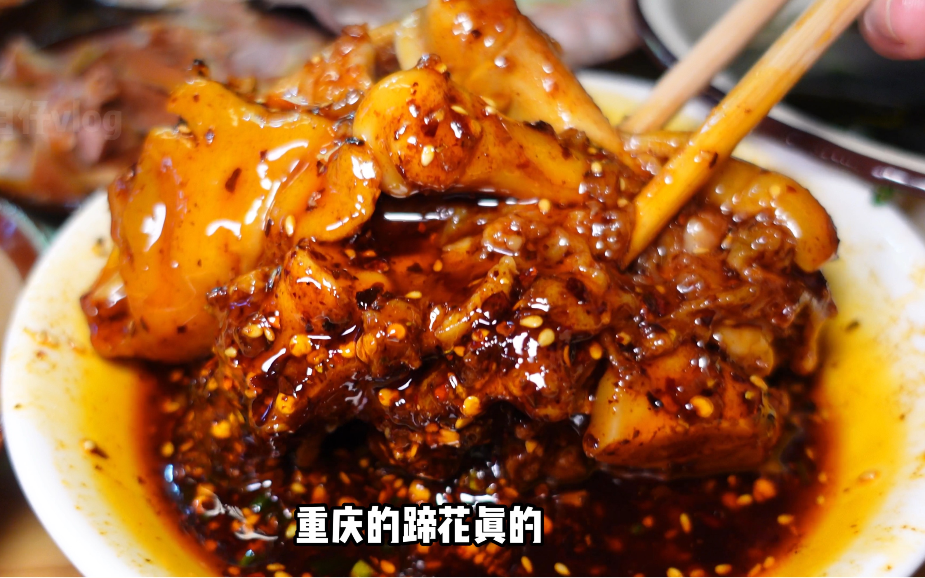 来重庆吃饭啦～蹄花真的不输成都!这个油辣子要是蘸个馒头应该能很香!