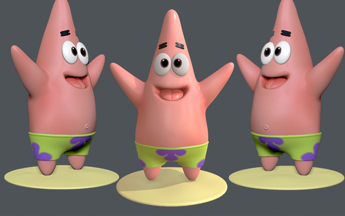 【zbrush卡通建模教程】派大星模型雕刻全流程教学,动画人物建模与