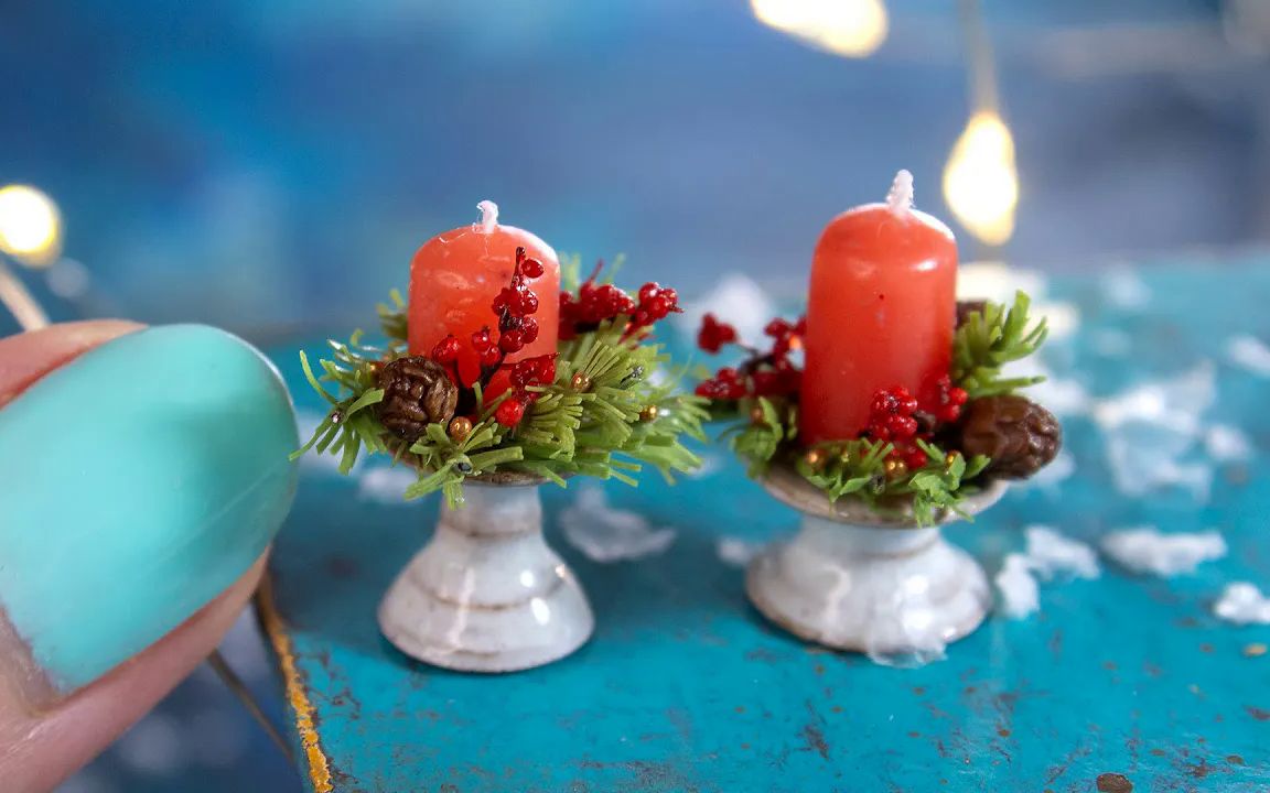 圣诞蜡烛迷你粘土制作教程 diy miniature christmas candle