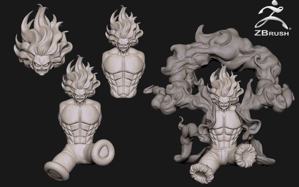 【zbrush新手教程】海贼王"路飞"手办模型雕刻教程,zbrush角色建模