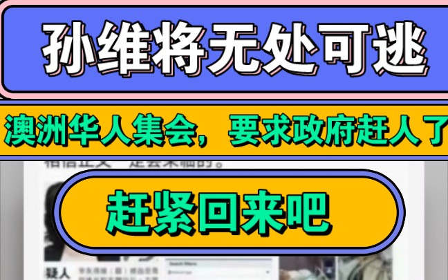 孙维将无处可逃,澳洲华人集会,要求政府赶人了,赶紧回来吧