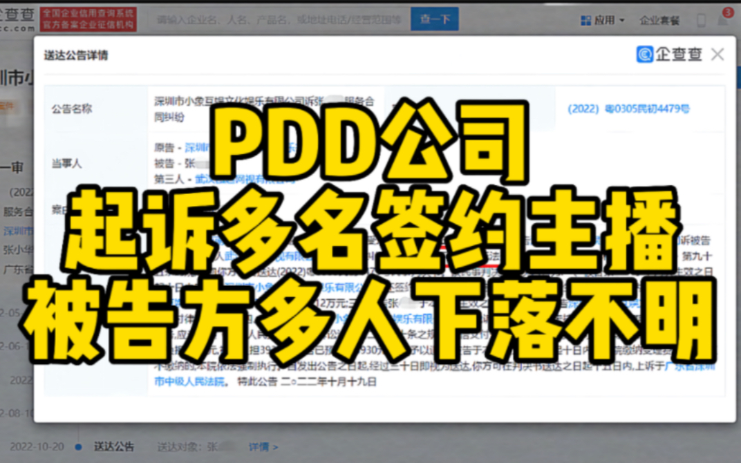 PDD公司起诉多名签约主播 多名被告下落不明哔哩哔哩bilibili