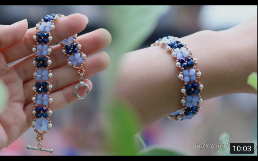 搬运串珠教程4mm菱形水晶配3mm珍珠手链