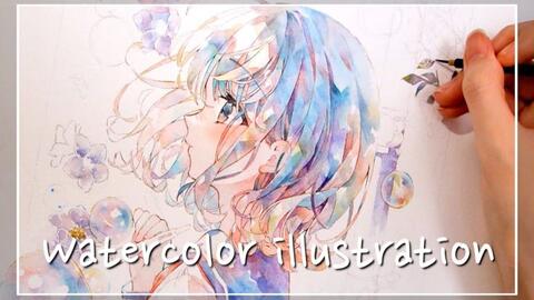 下絵から完成まで アナログイラストメイキング 新刊表紙 Watercolor Painting 透明水彩 哔哩哔哩 Bilibili