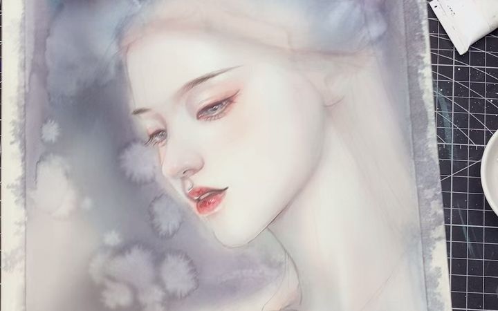 [图]【古风水彩】千江月老师古风水彩 水彩人物 古典美女第二弹 人物上色【插画良品直播间0713】