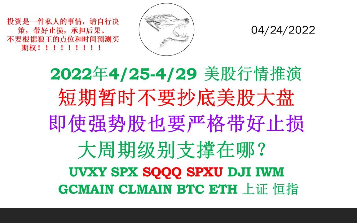 2022年4/254/29 美股行情推演短期暂时不要抄底美股大盘即使强势股也要严格带好止损大周期级别支撑在哪?哔哩哔哩bilibili