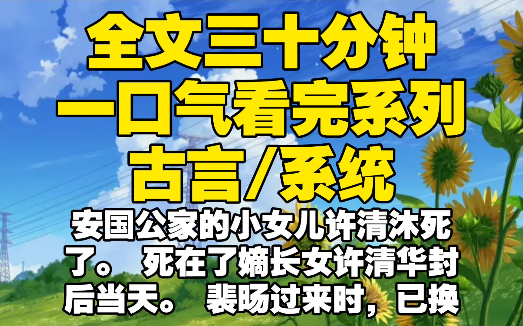 【全文已完结】安国公家的小女儿许清沐死了. 死在了嫡长女许清华封后当天. 裴旸过来时,已换掉了身上的冕服. 我没放过他那一瞬心虚的表情.哔哩...