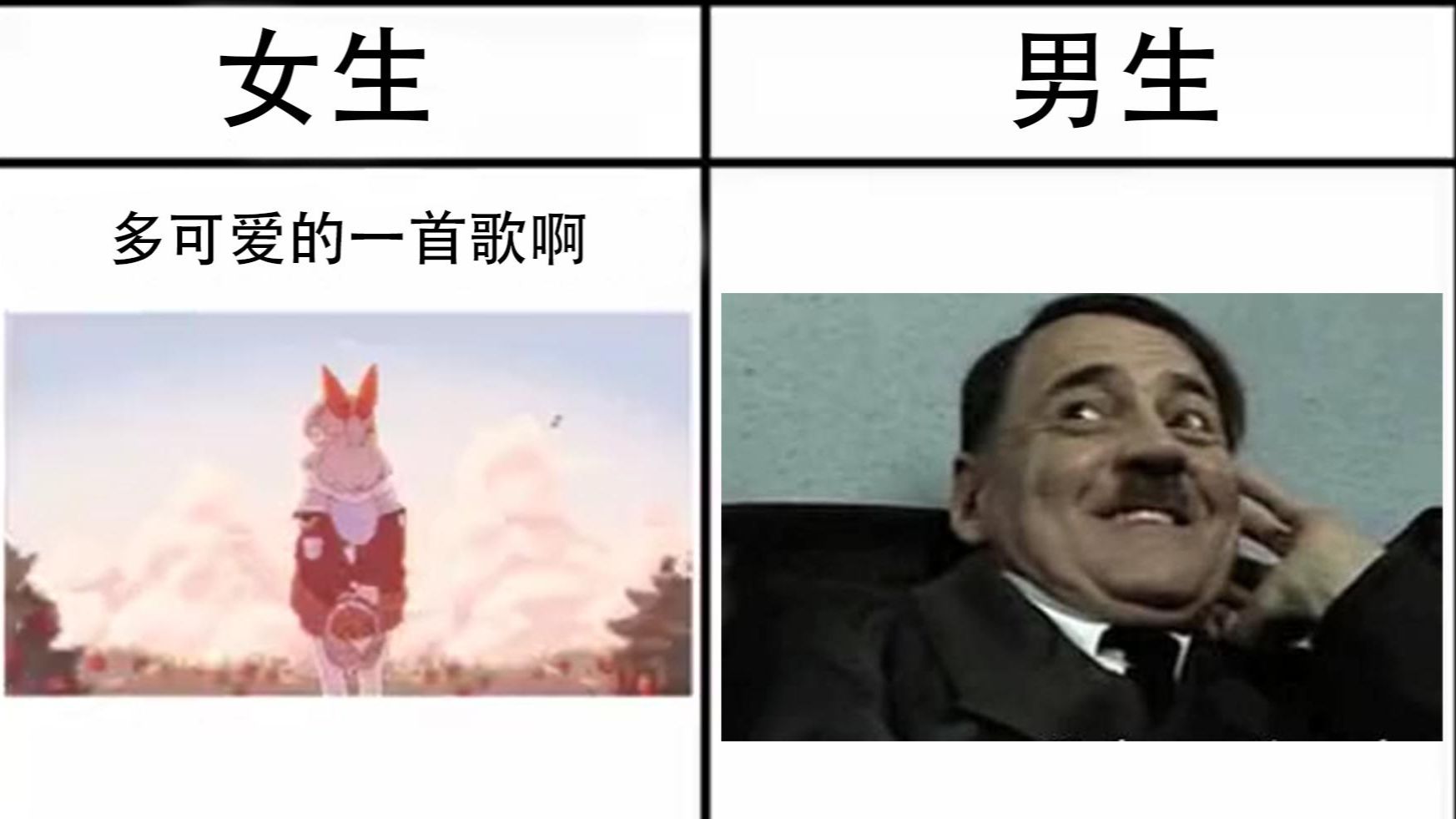 女生：多可爱的一首歌啊 男生Be like：