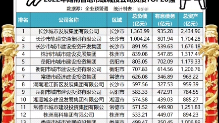 湖南省市级城投公司负债最多排行top20强哔哩哔哩bilibili