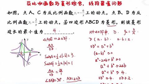 反比例函数与菱形综合 利用勾股定理及完全平方公式求最值 哔哩哔哩