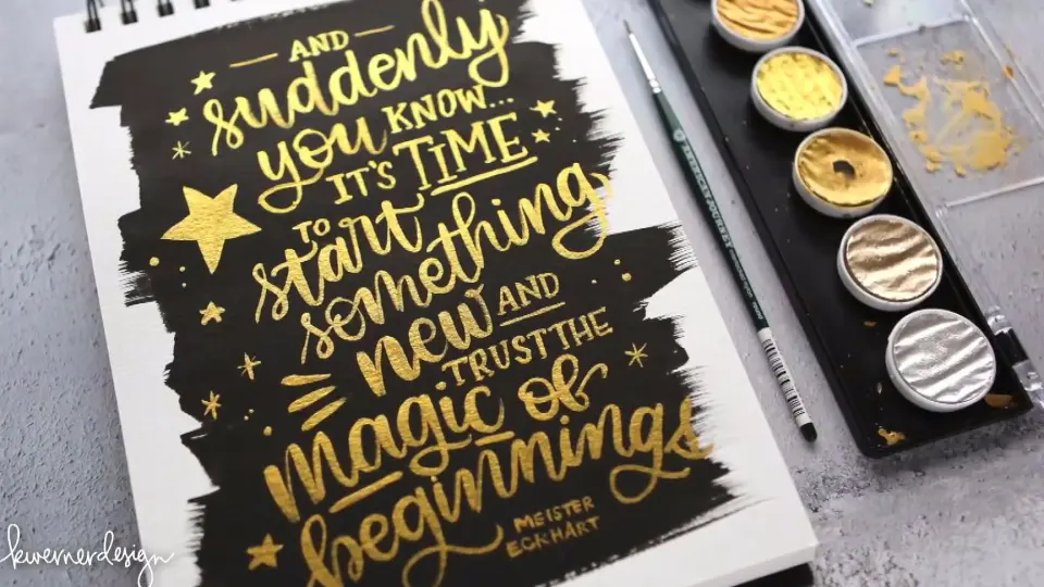 Crayola Metallic Marker Lettering on Black Paper 