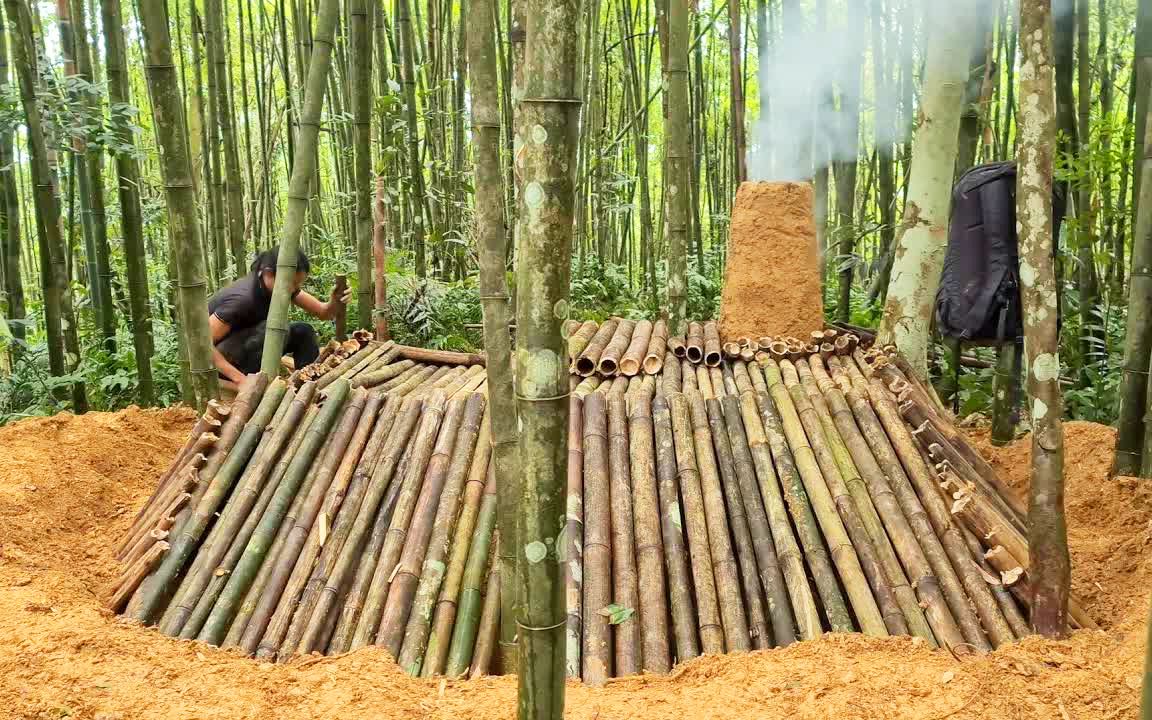 [图]带着狗狗上山砍竹笋，做了个临时住所，野外丛林农耕生活