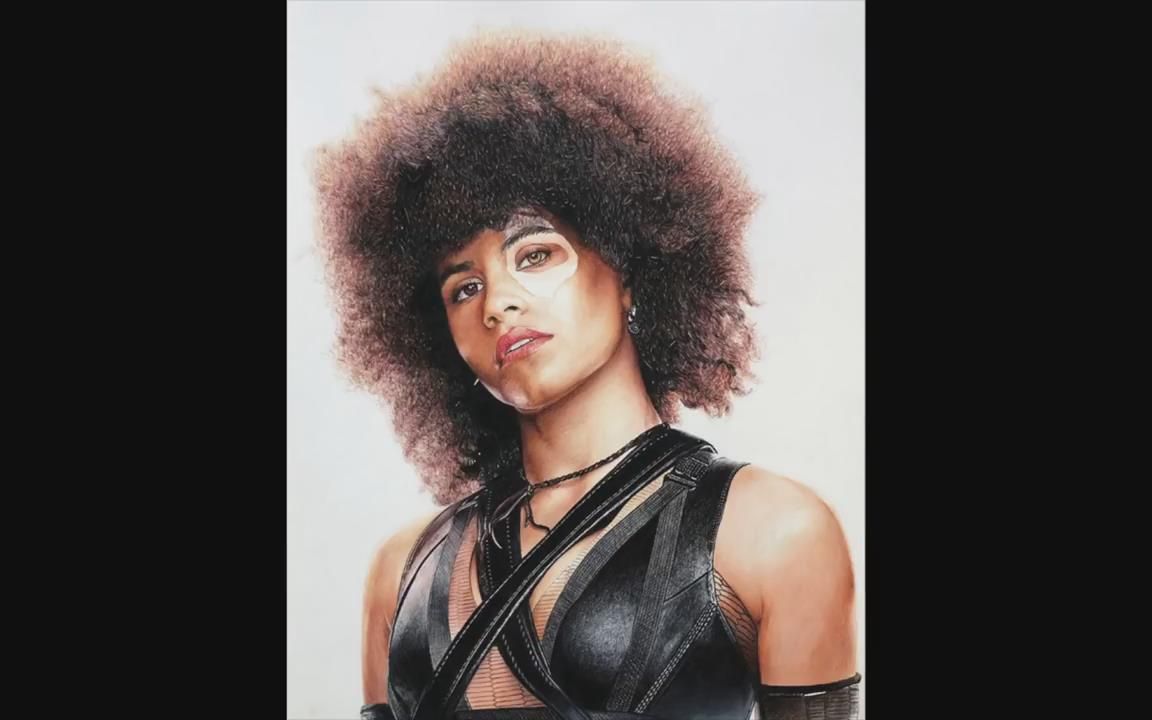 彩色铅笔手绘【多米诺】【沙奇·比茨】——《死侍2》全过程_哔哩哔哩