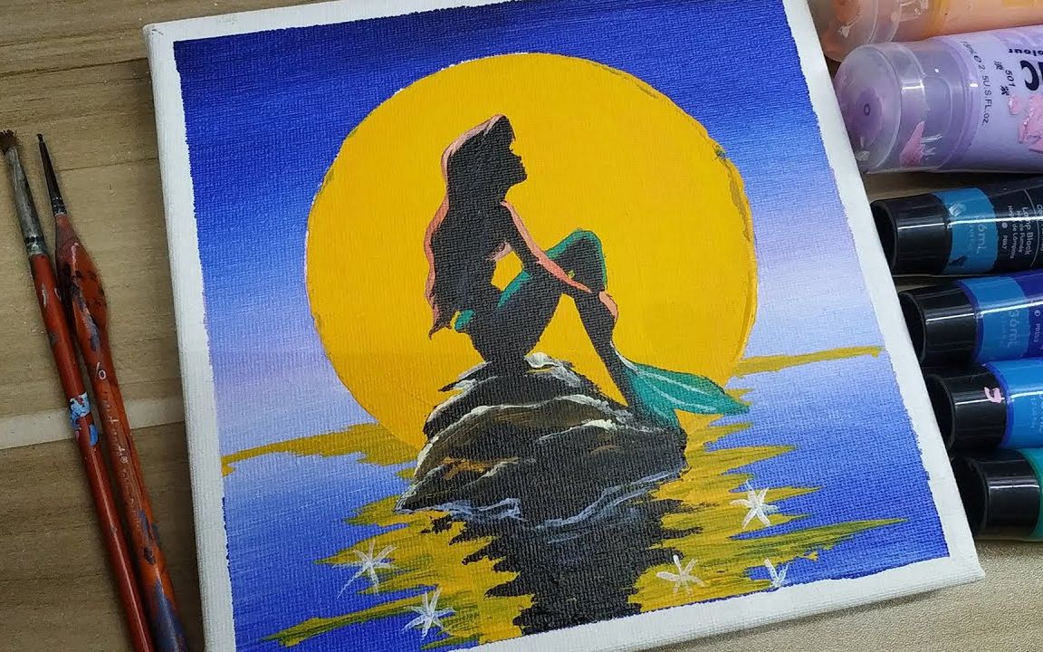 【丙烯画】【绘画教程】小美人鱼-the little mermaid _easy painting