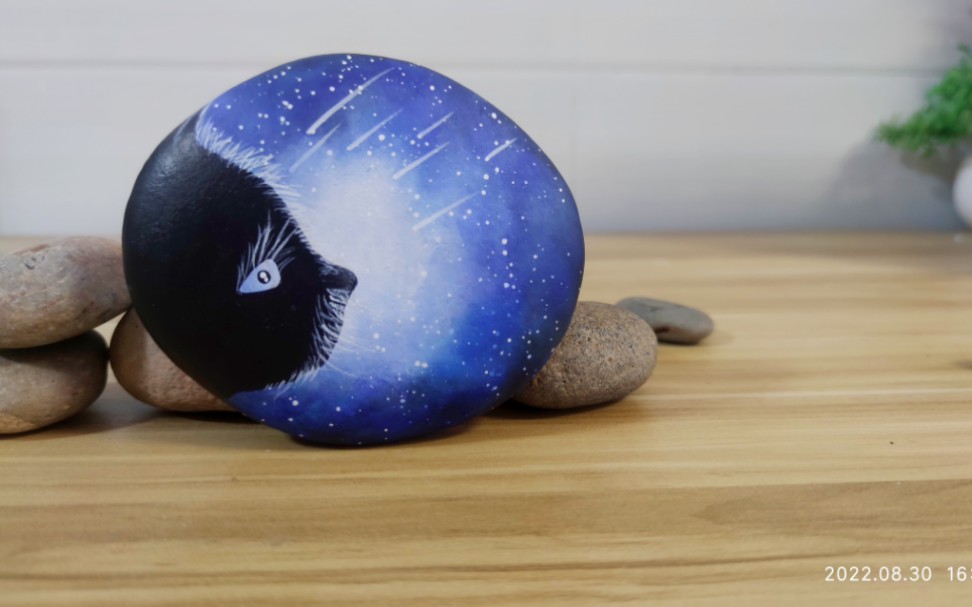 看着以为很难,实际上很简单的石头画猫咪星空教程_哔哩哔哩_bilibili