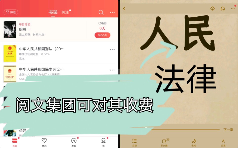 [图]阅文集团可对中华人民共和国刑法民事诉讼法等阅读进行收费！