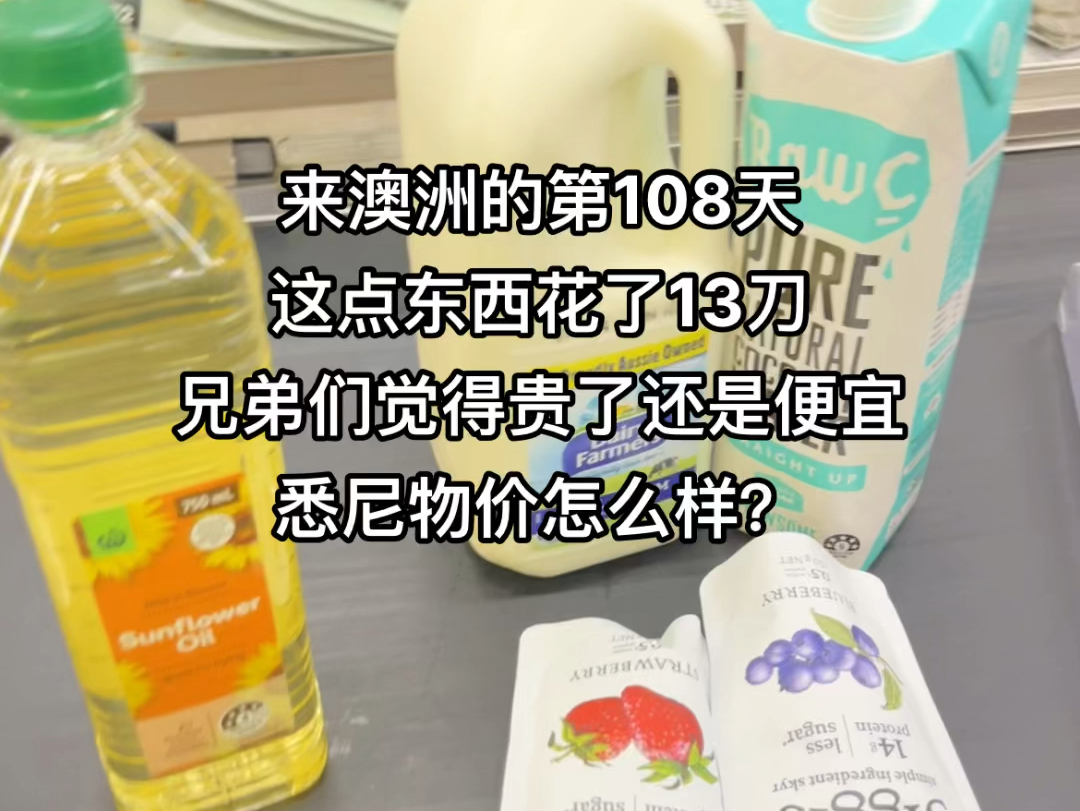 来澳洲的第108天,今天给大家看看悉尼物价吧,13块钱买了这么一点点,你们觉得贵了还是便宜,长久在澳洲的人说现在澳洲物价飞涨,你们觉得呢?哔...