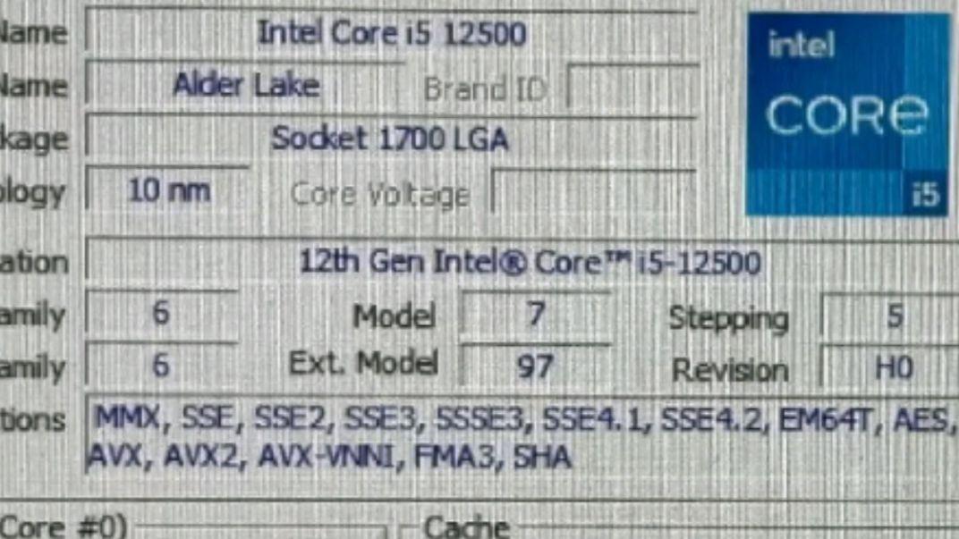 INTEL CORE I5 12500处理器默频状态下性能参数和CPU-Z测试得分。感谢