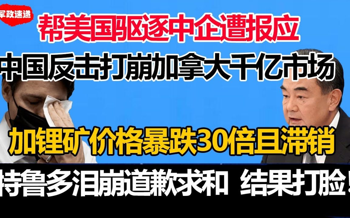 帮美国驱逐中企遭报应!中国对等反制加拿大!加锂矿价格暴跌30倍!千亿级市场丢失!特鲁多泪崩道歉求和!结果打脸!哔哩哔哩bilibili