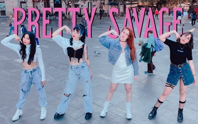 [图]Blackpink-'Pretty Savage'西班牙街头翻跳路演粉墨女团热舞Kpop in Public