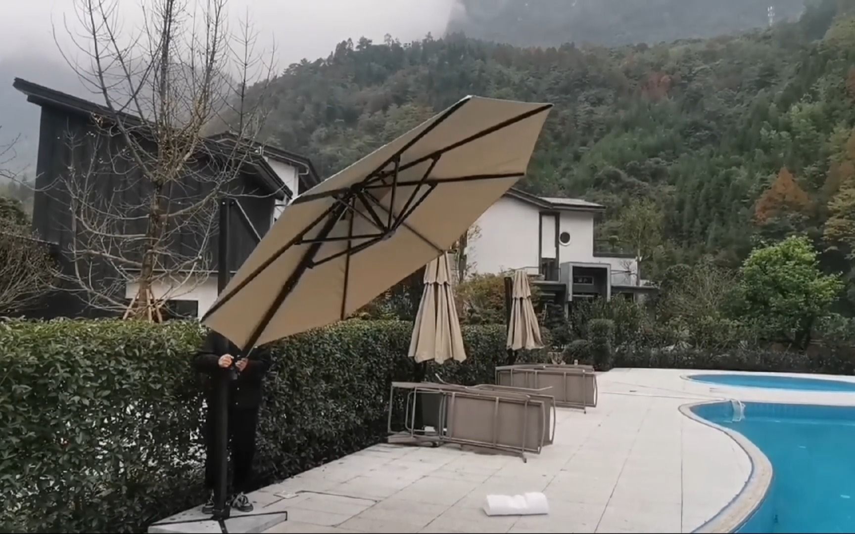 户外遮阳伞,罗马伞安装现场实拍#曙光户外