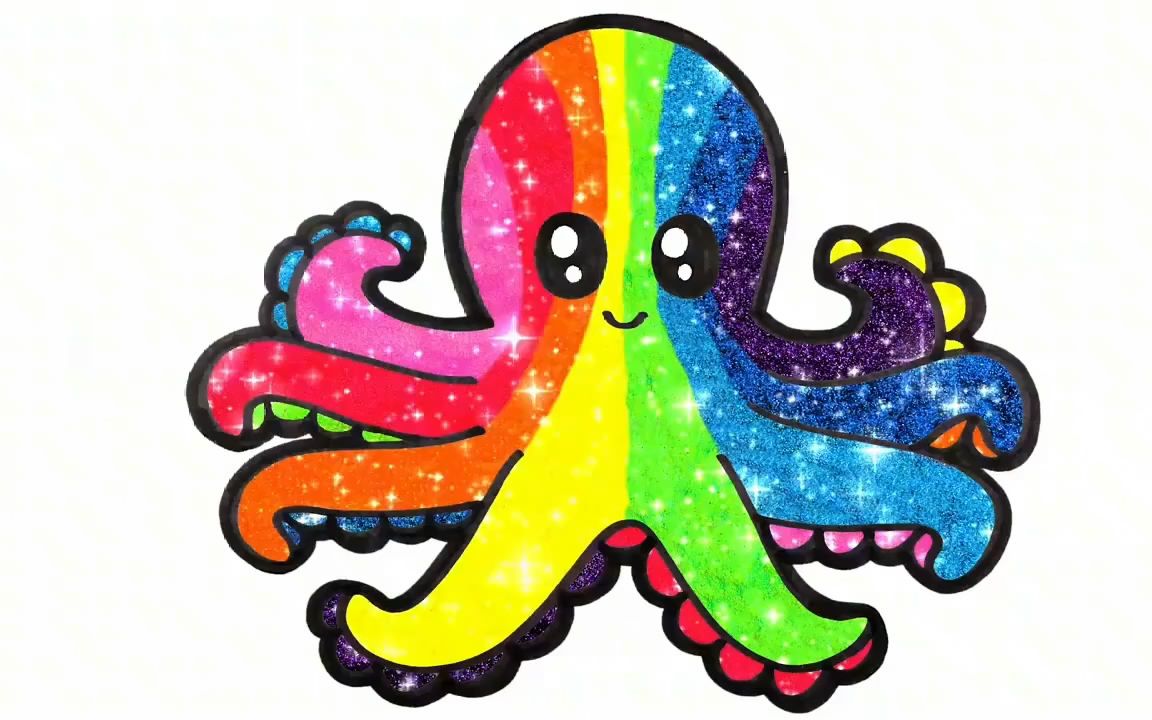 条纹瘦章鱼图画认真上色绘制出