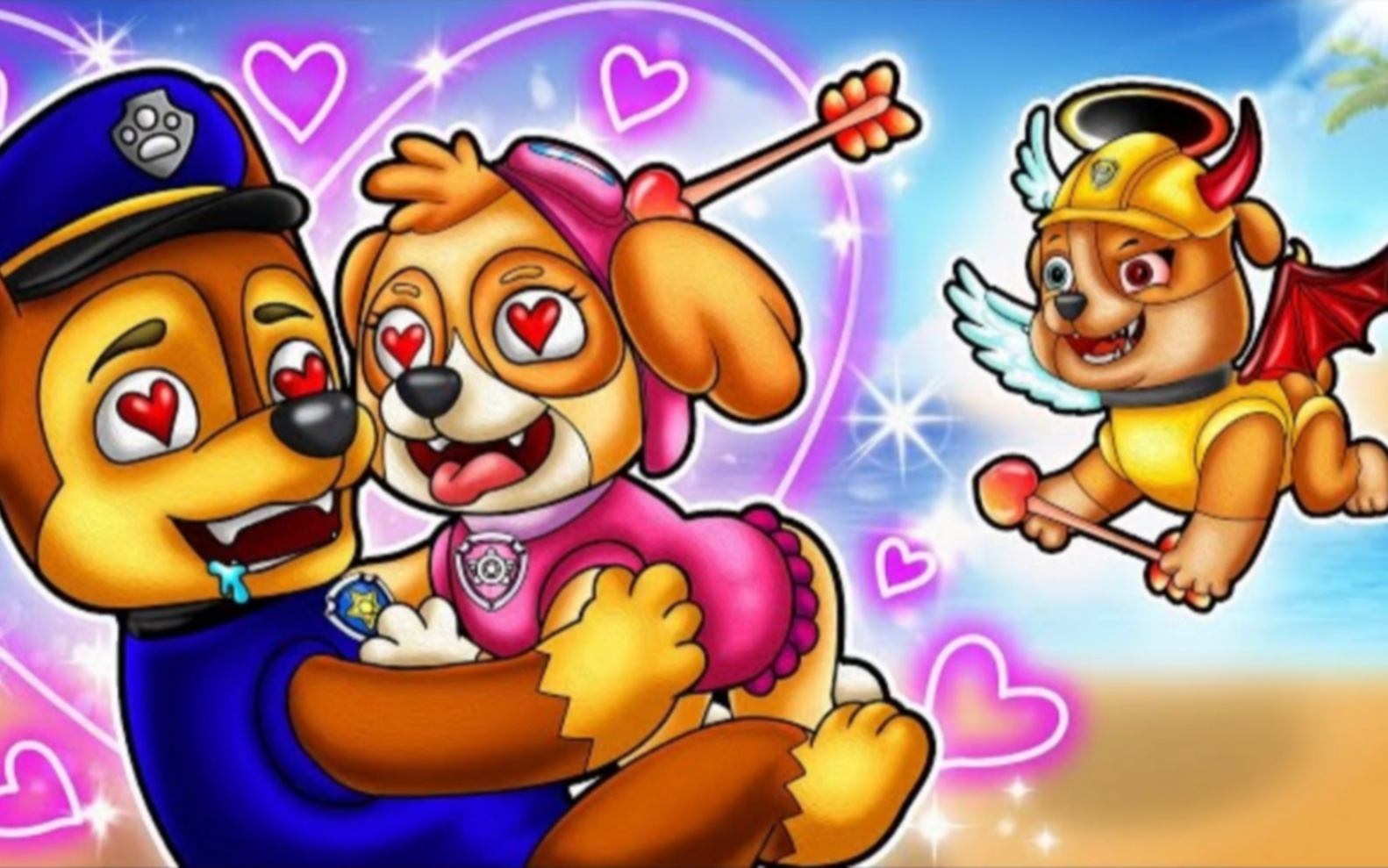 汪汪队动画:阿奇和天天去约会,小砾要当电灯泡